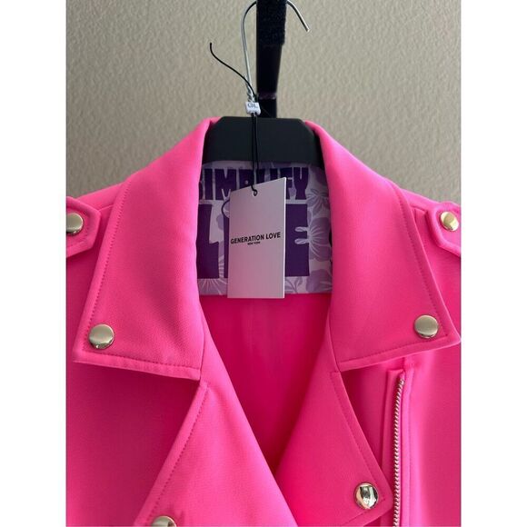 Generation Love Colleen Crepe Moto Jacket Ultra Pink Size M - Picture 5 of 10